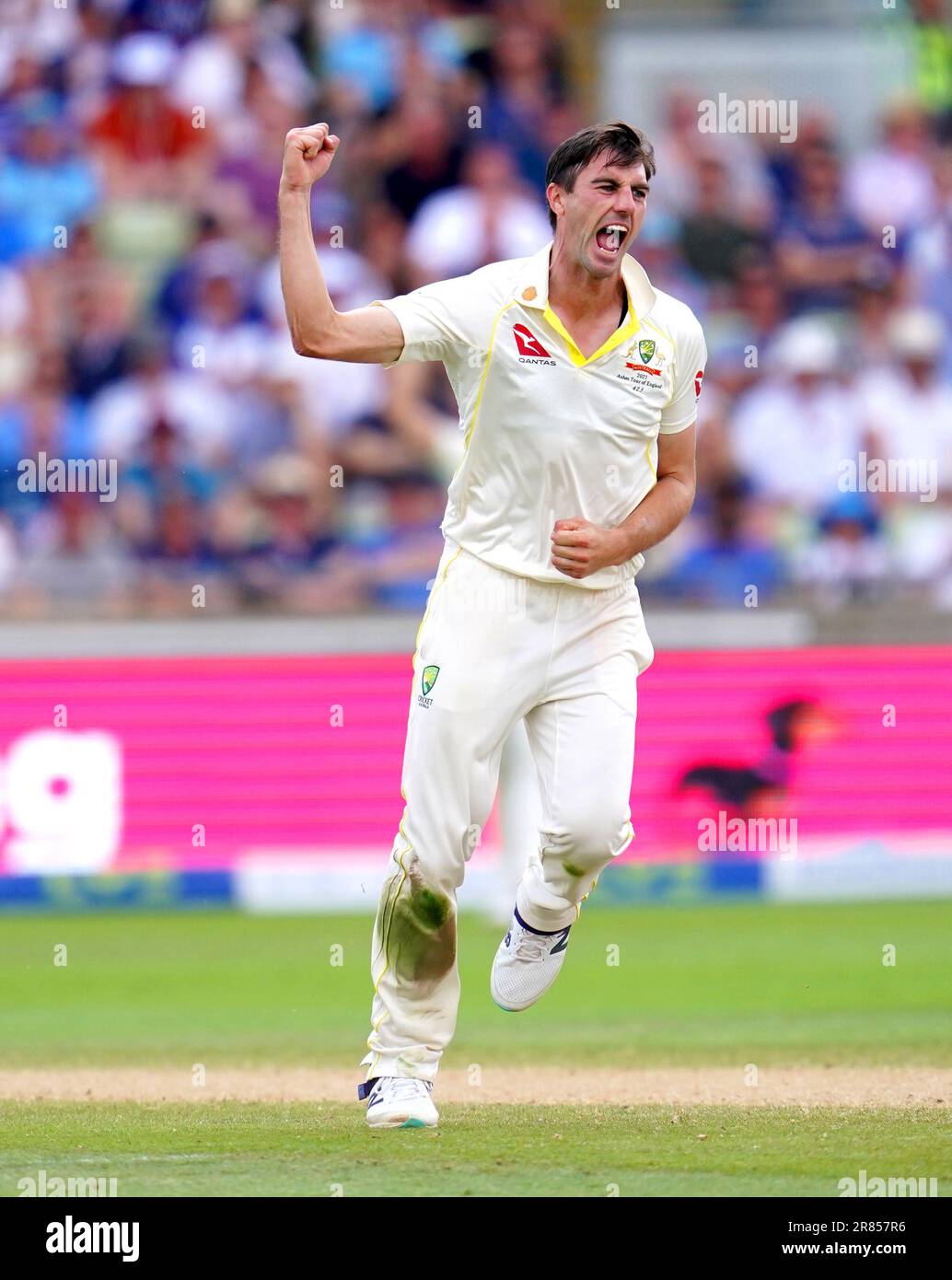 Australia S Pat Cummins Celebrates Taking The Wicket Of England S Ben