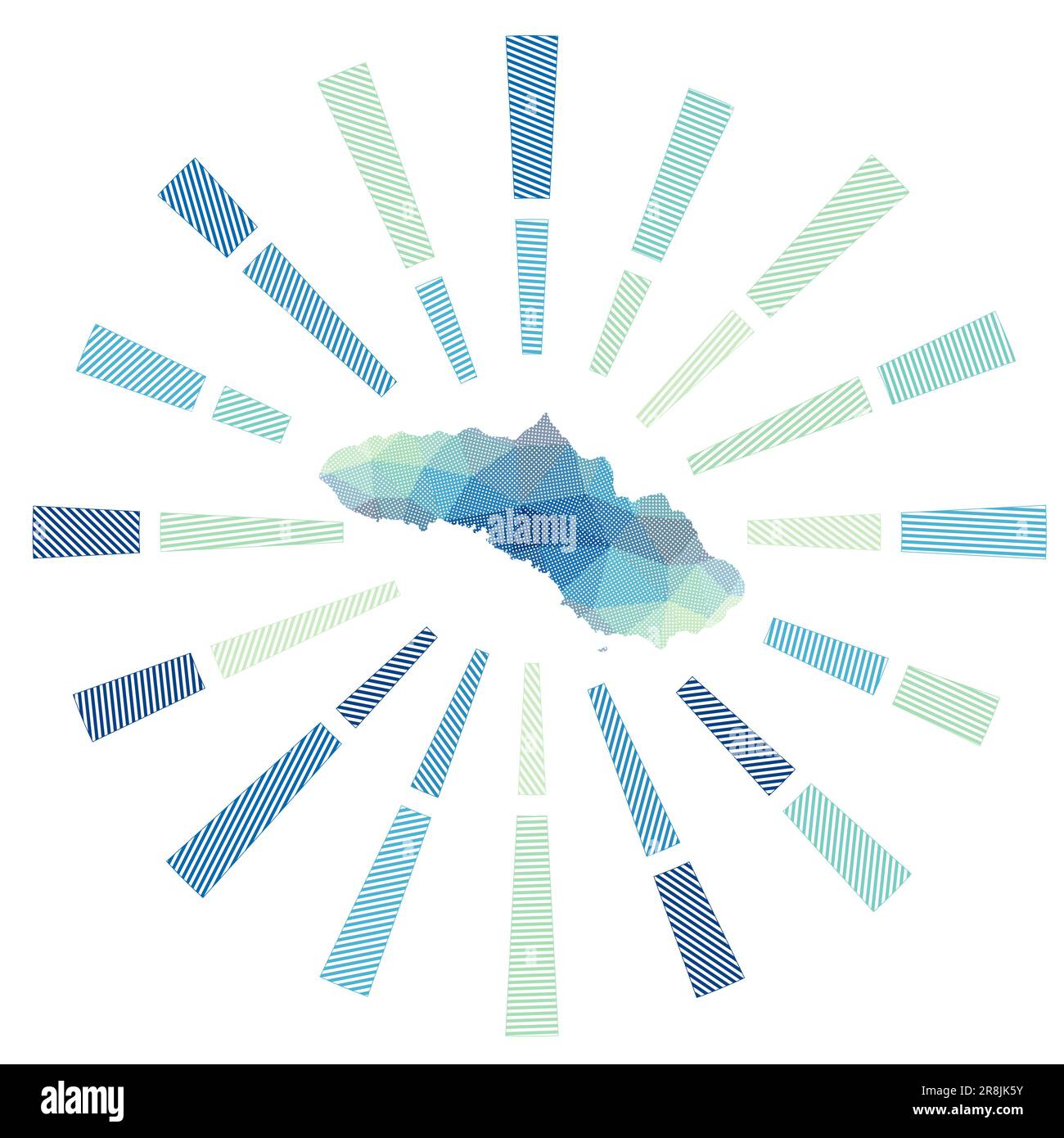 Sumba Sunburst Low Poly Striped Rays And Map Of The Island Artistic
