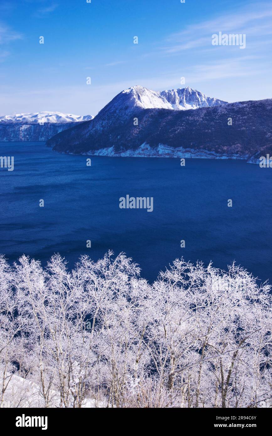 Frost Covered Trees On Lake Mashu Stock Photo Alamy