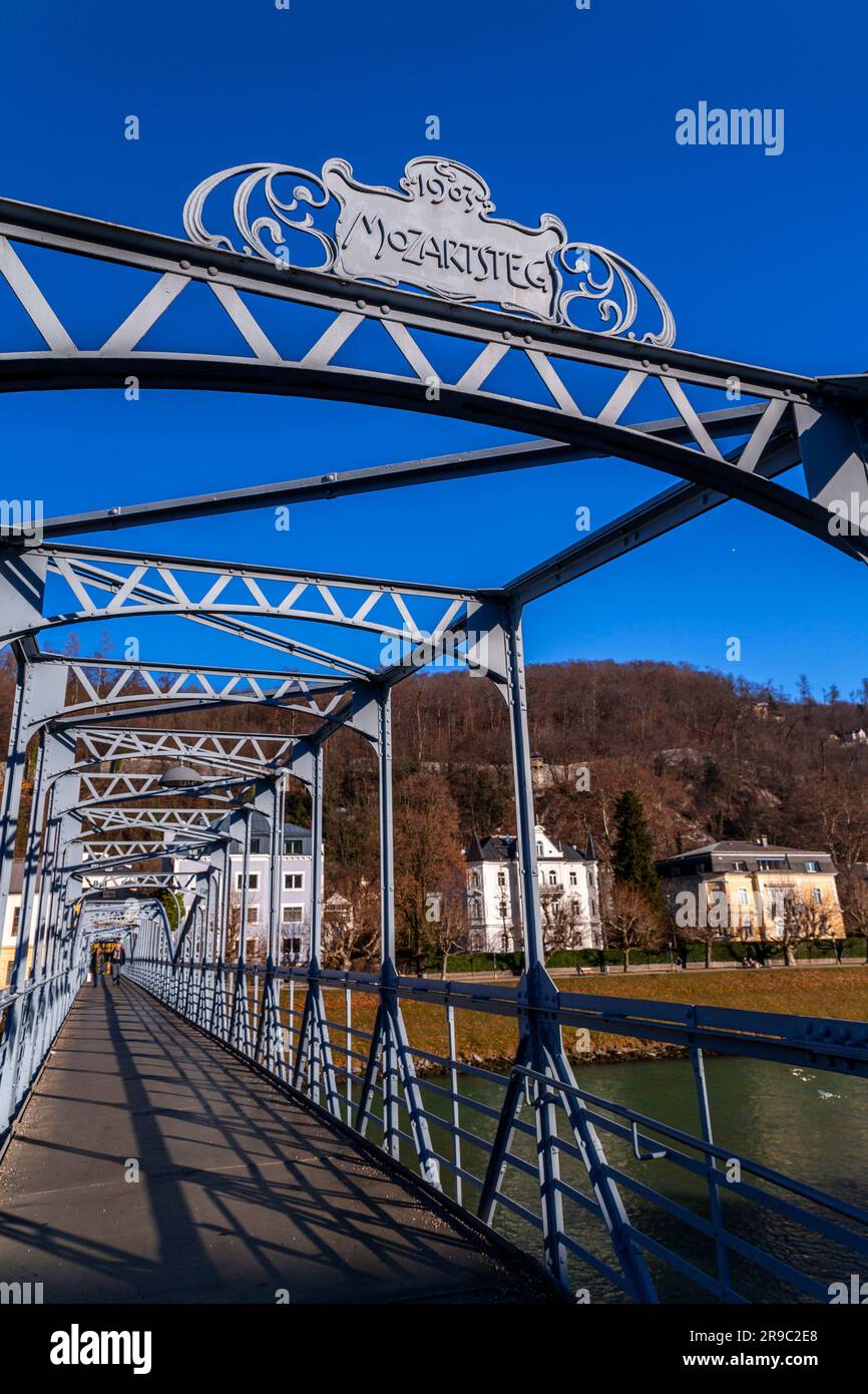 Mozartsteg Mozart Footbridge Over Salzach River Salzburg Austria