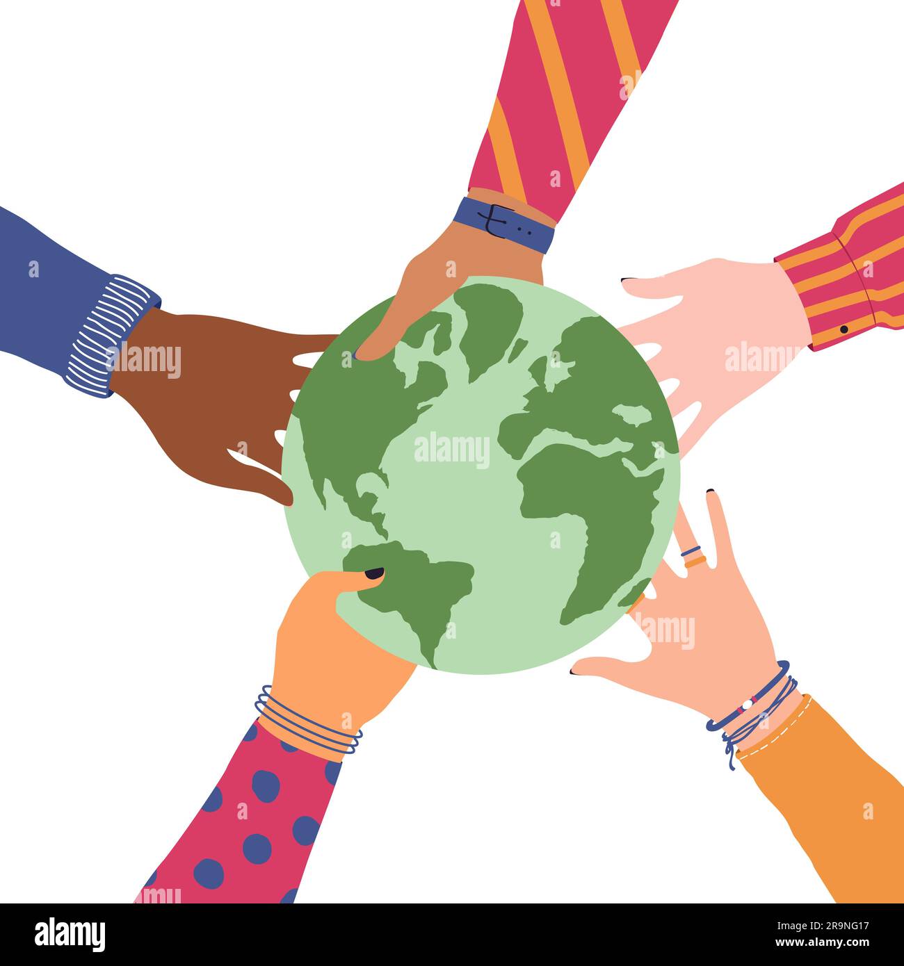 Vector Illustration Of Human Hands Holding Earth Globe Concept Of