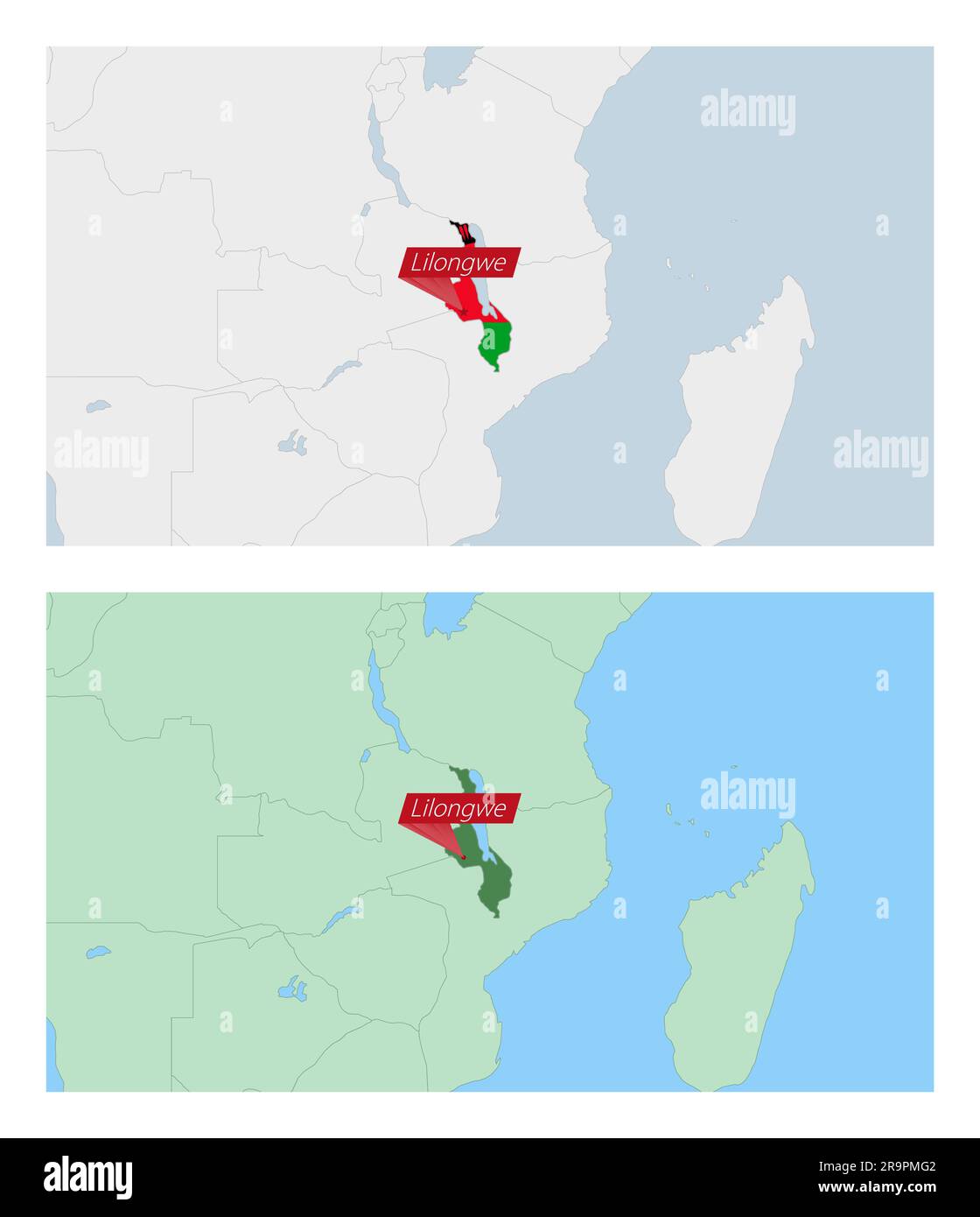 Malawi Map With Pin Of Country Capital Two Types Of Malawi Map With