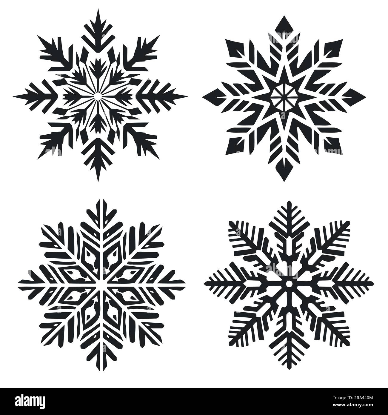 Snowflake Winter Set Black Isolated Silhouette Icons On White