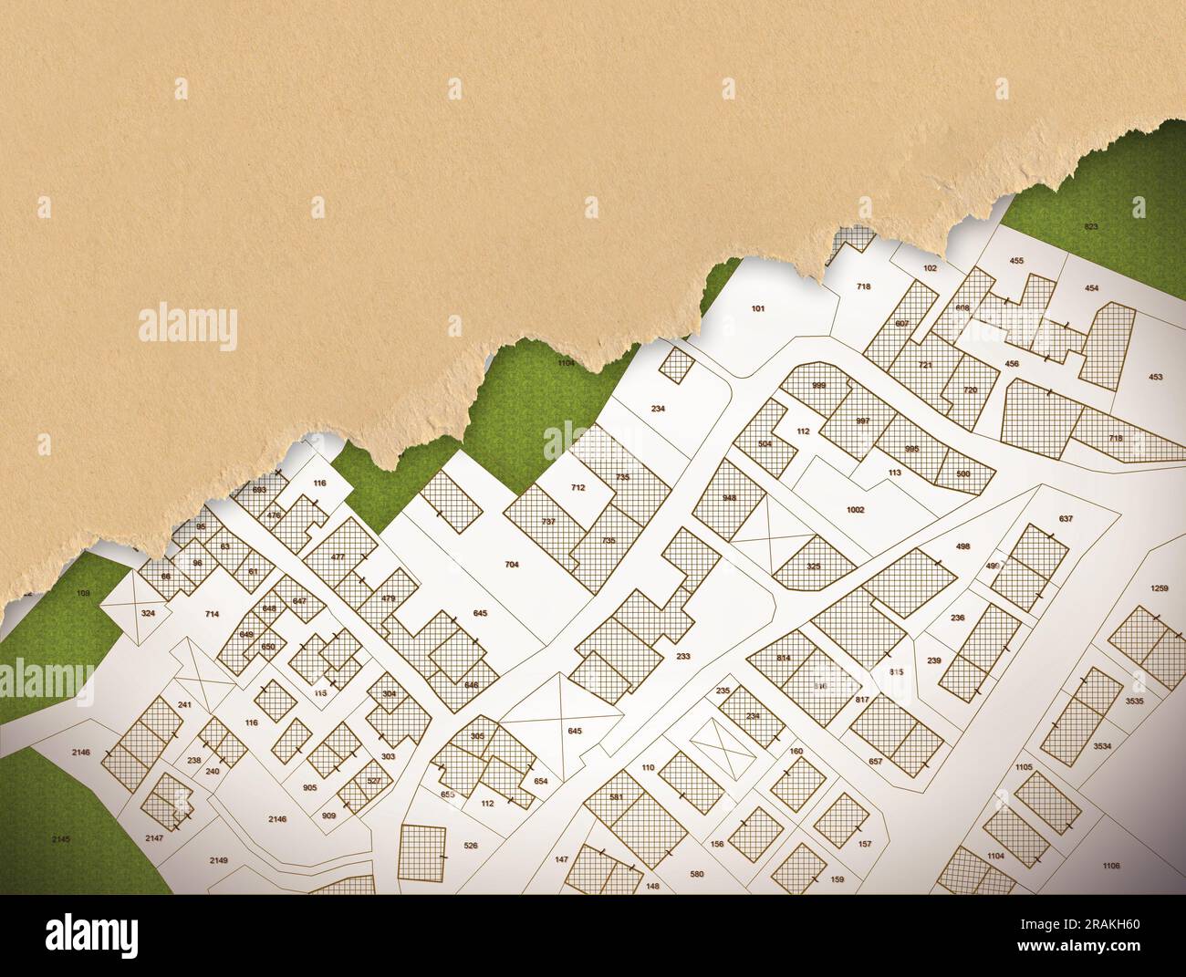 Imaginary Cadastral Map Of Territory With Buildings Roads And Land