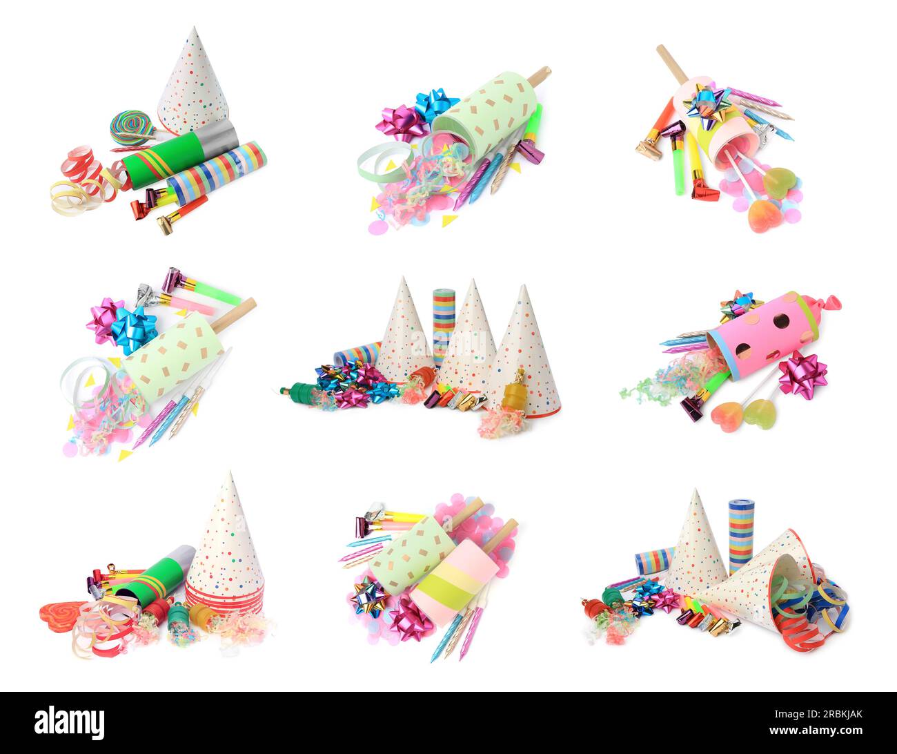 Collage With Poppers And Other Party Items Isolated On White Stock