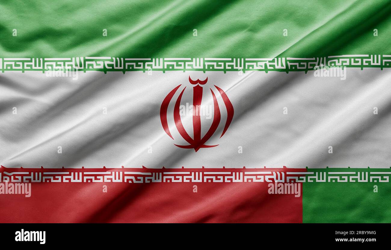 Iran Flag Is Depicted On A Sports Cloth Fabric With Many Folds Sport