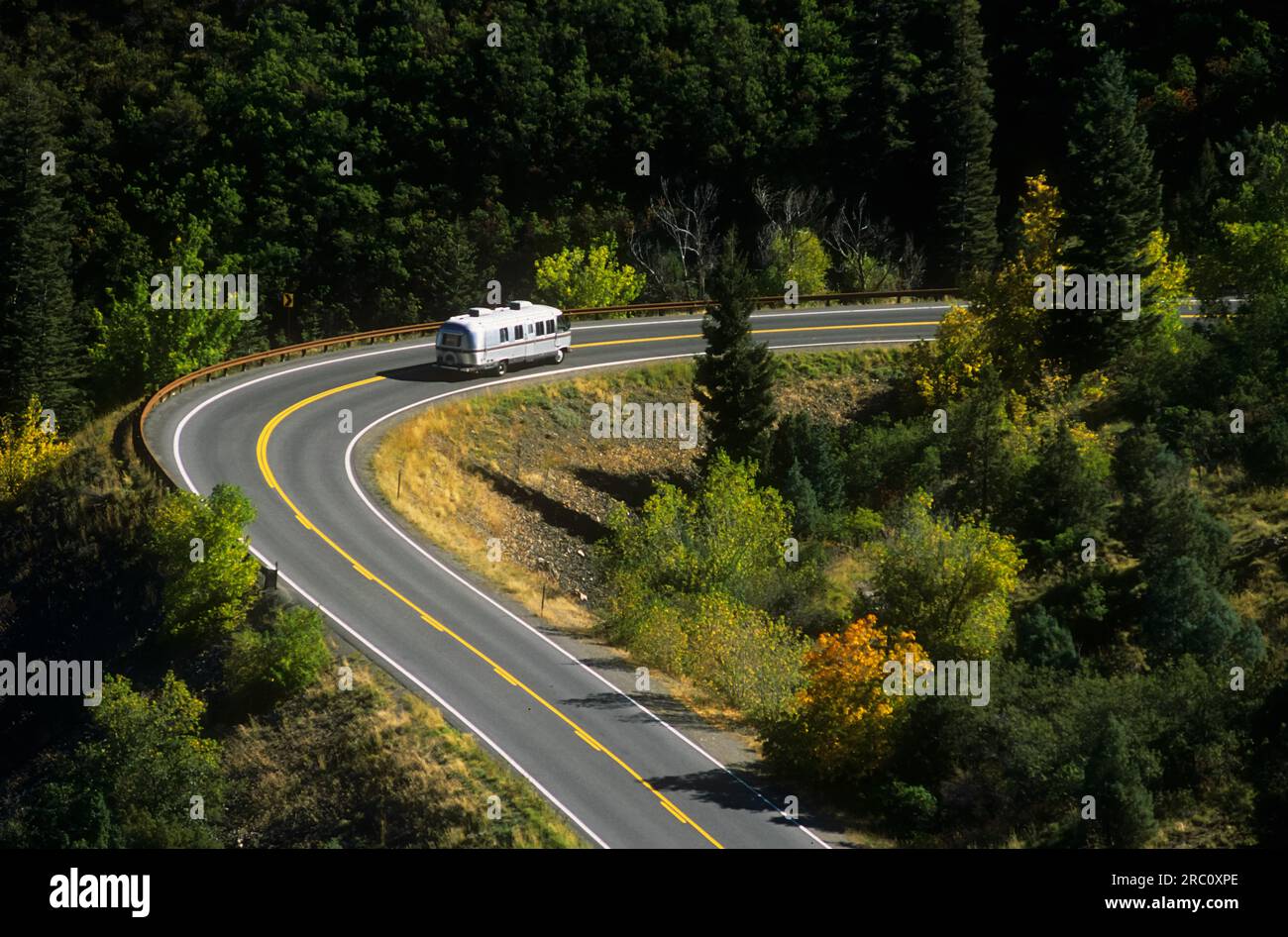 Vintage RV Driving The Million Dollar Highway Hwy 550 Colorado