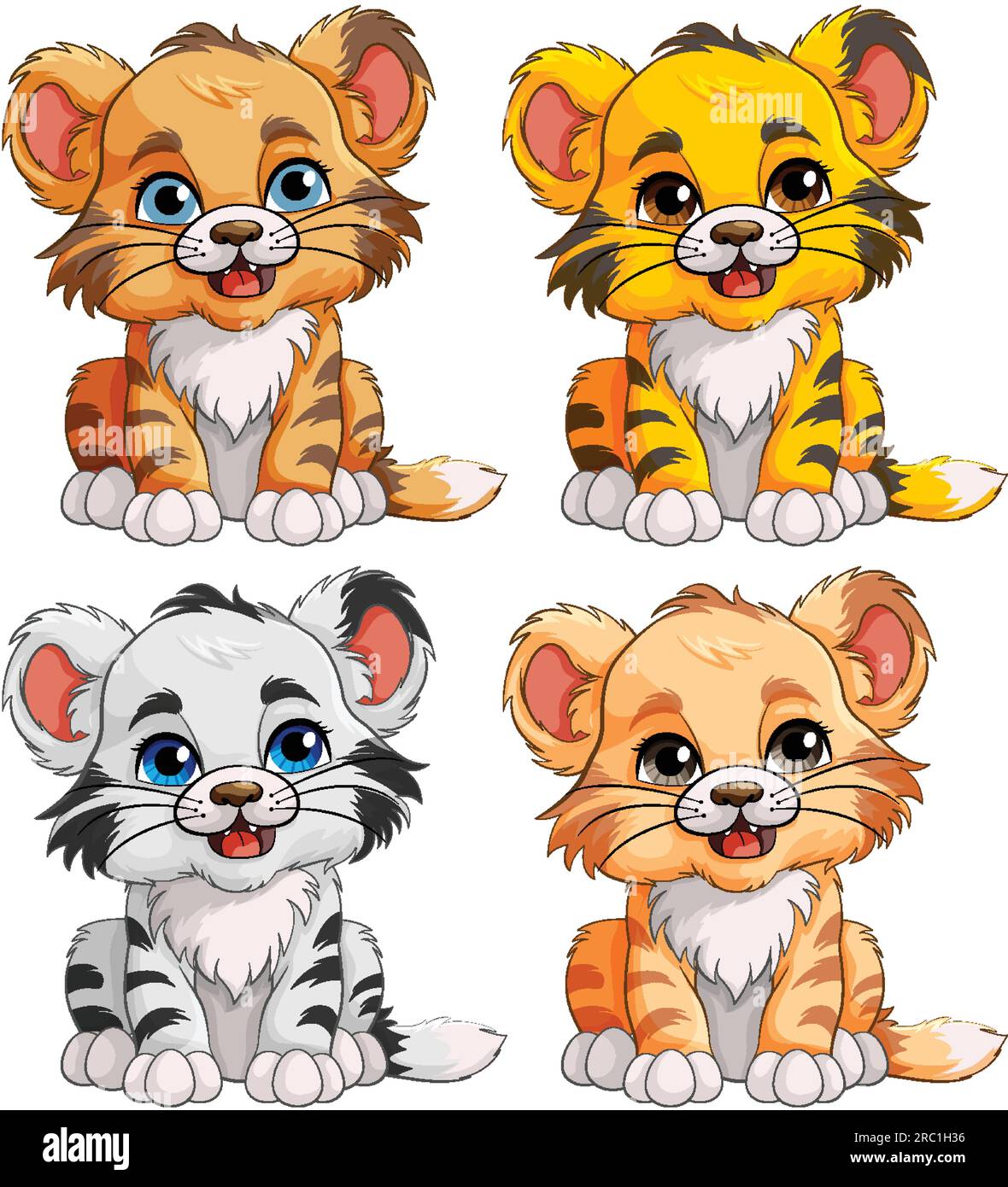 Collection Of Cute Baby Tiger Cartoon Characters Illustration Stock