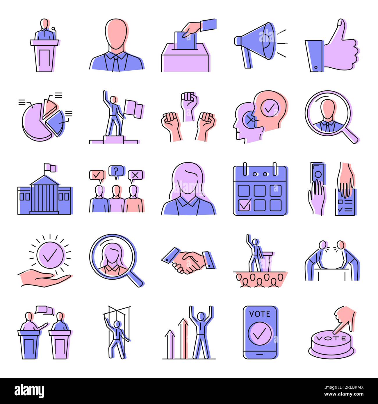 Politics And Voting Icon Set In Colored Line Style Administration And