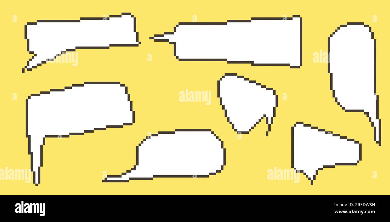 Pixel Speech Bubble Collection Chart Dialogue Boxes Retro Game 8 Bit