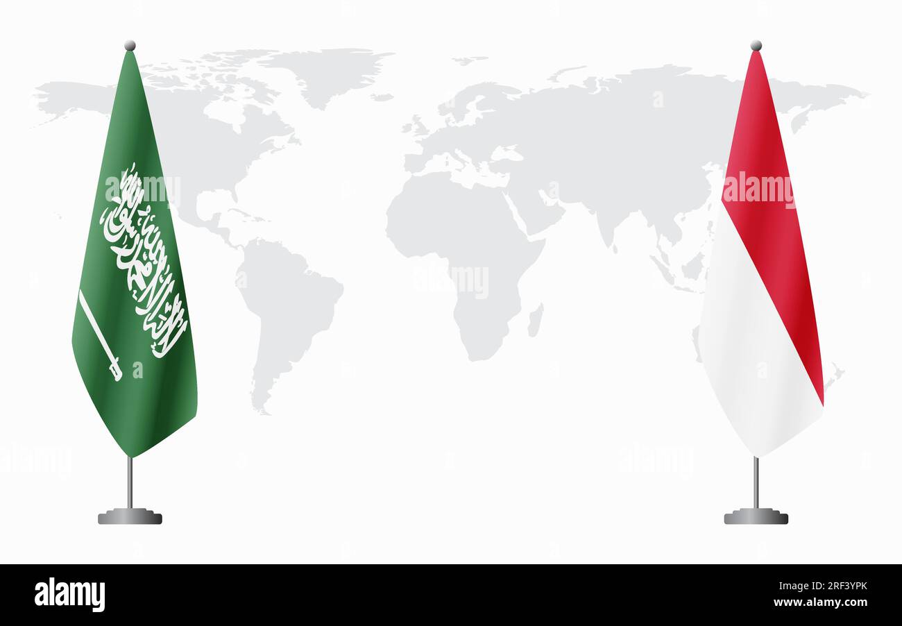 Saudi Arabia And Monaco Flags For Official Meeting Against Background