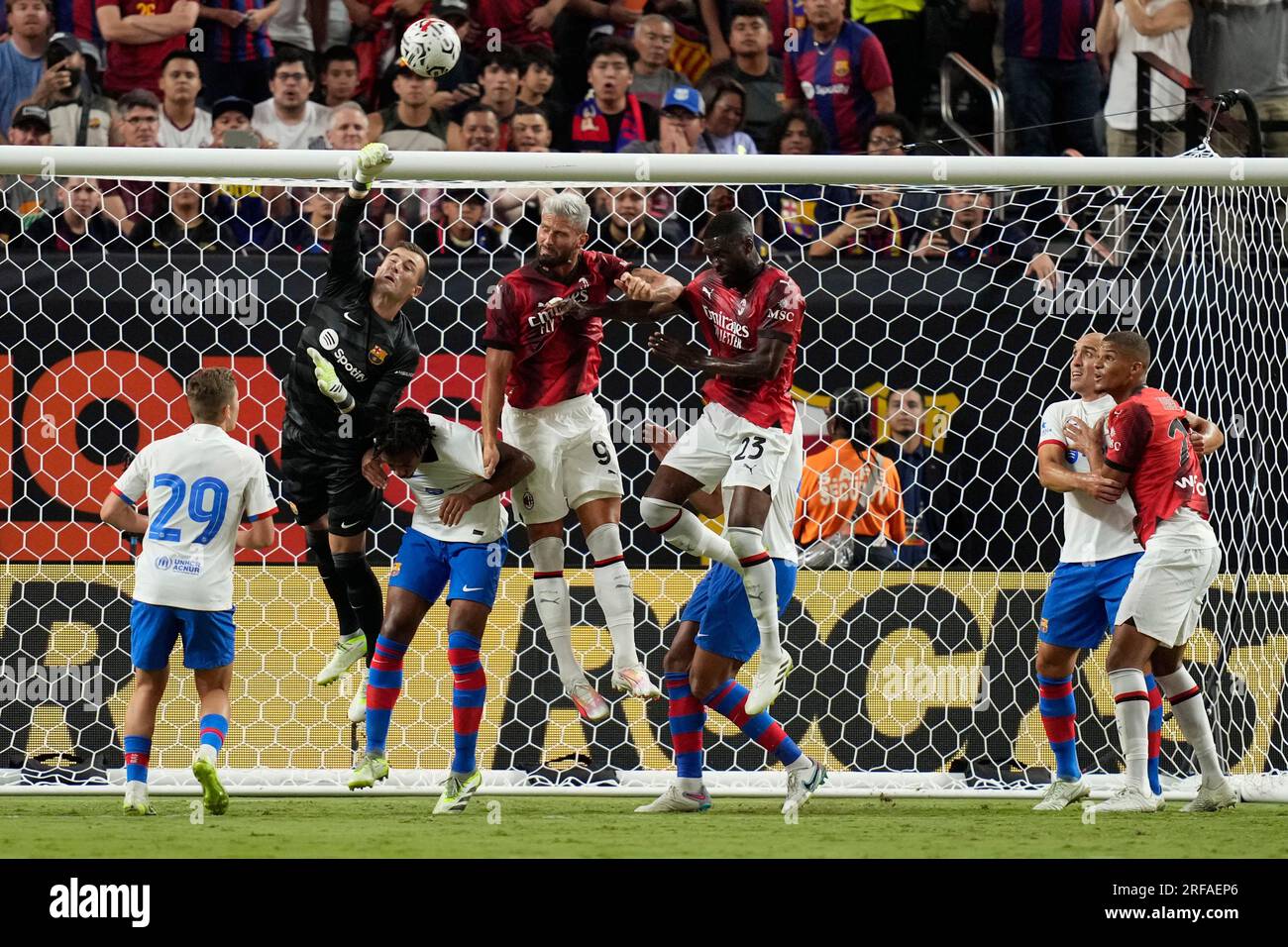 Fc Barcelona Goalkeeper Inaki Pena Second From Left Knocks Away A