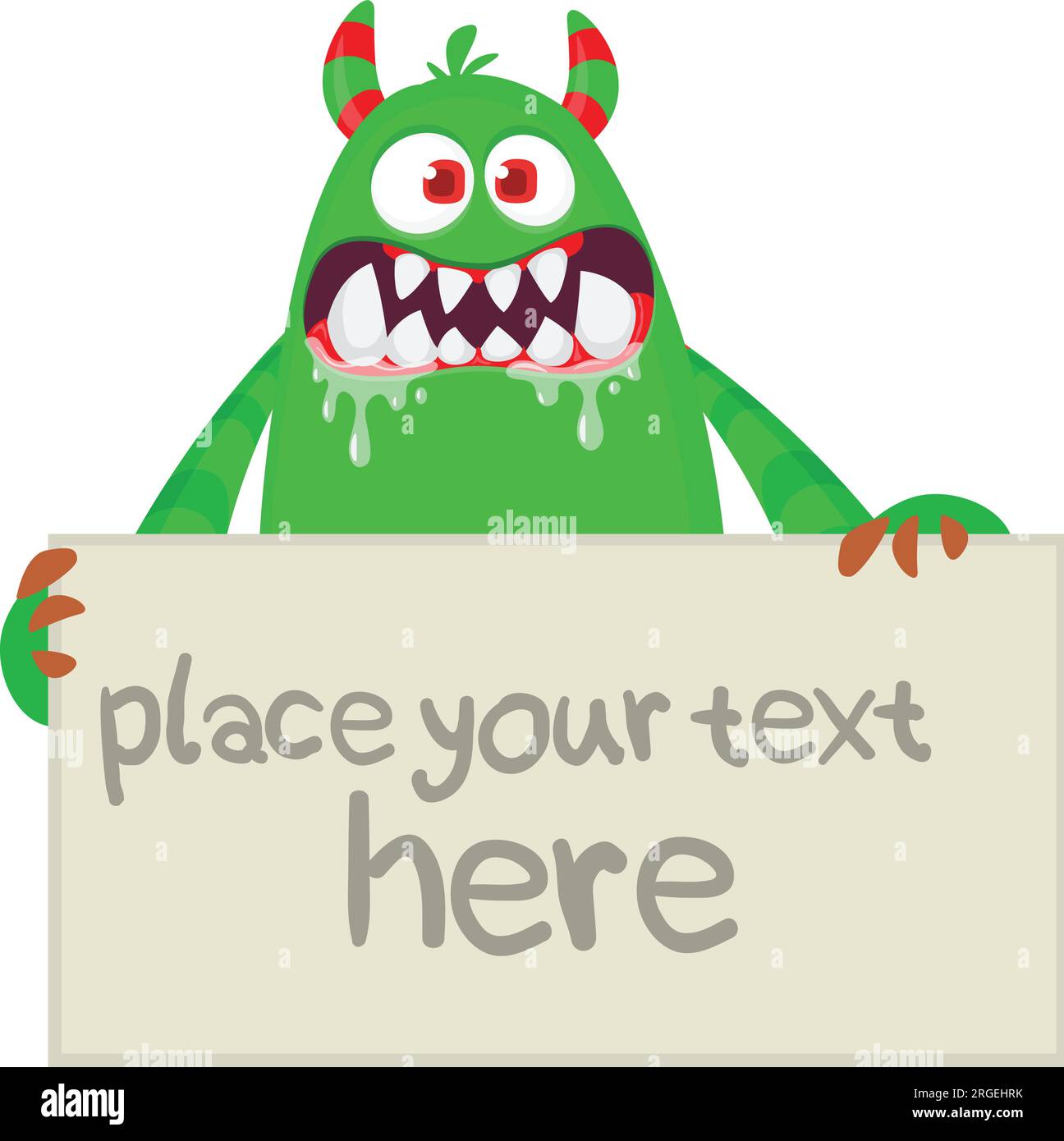 Funny Cartoon Monster Character Holding Blank Paper Sheet Or Board For