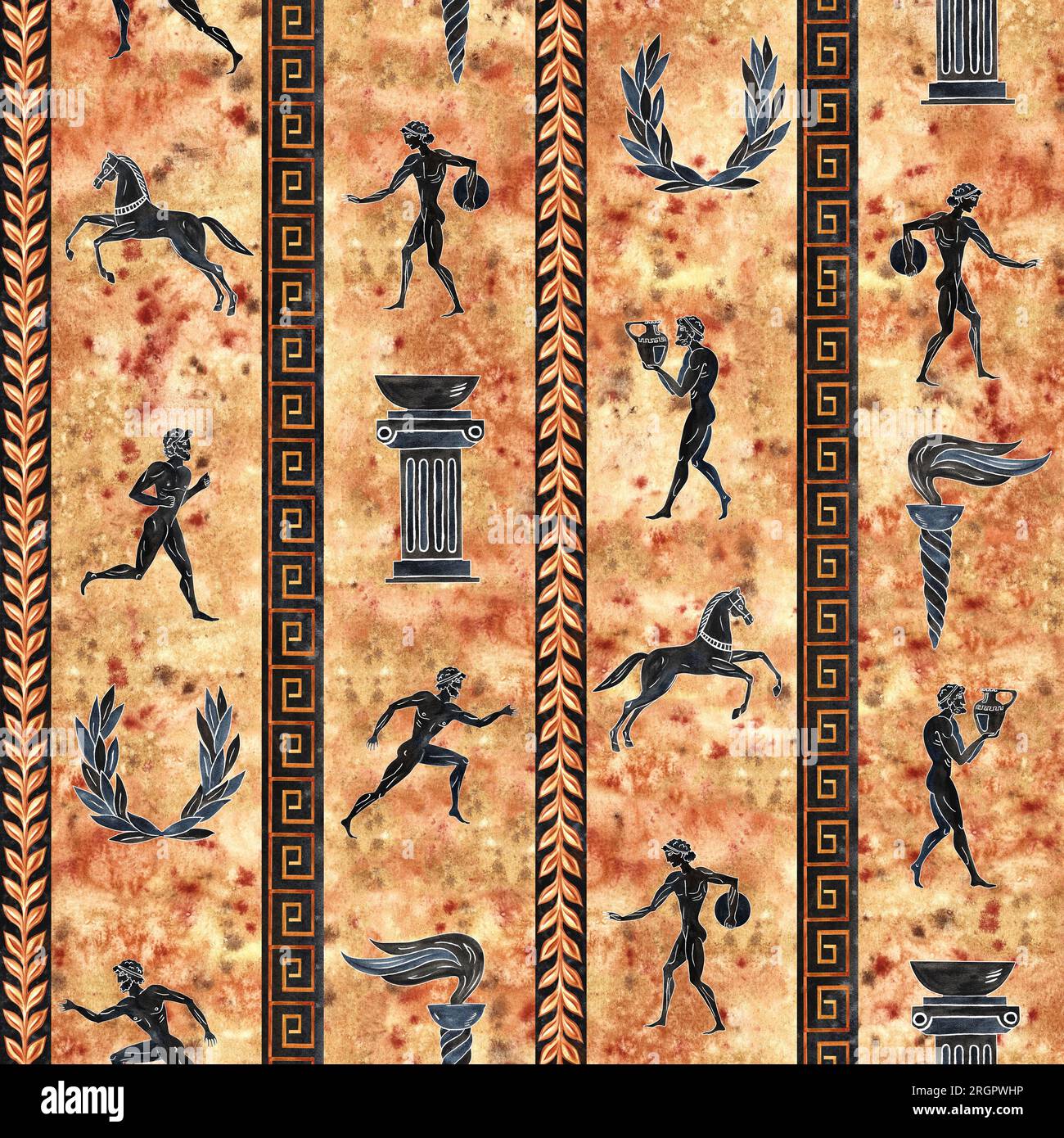 Seamless Pattern With Ancient Greek Athletes In The Style Of Ancient