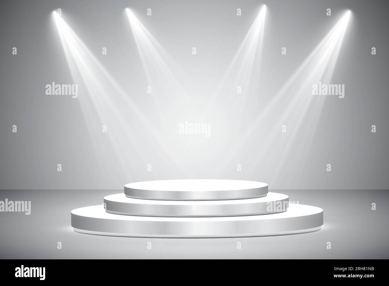 Round Podium Pedestal Or Platform Illuminated By Spotlights On Grey