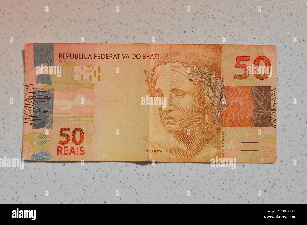 Detail Of 50 Reais Banknote From Brazil Highlighted In Brazilian