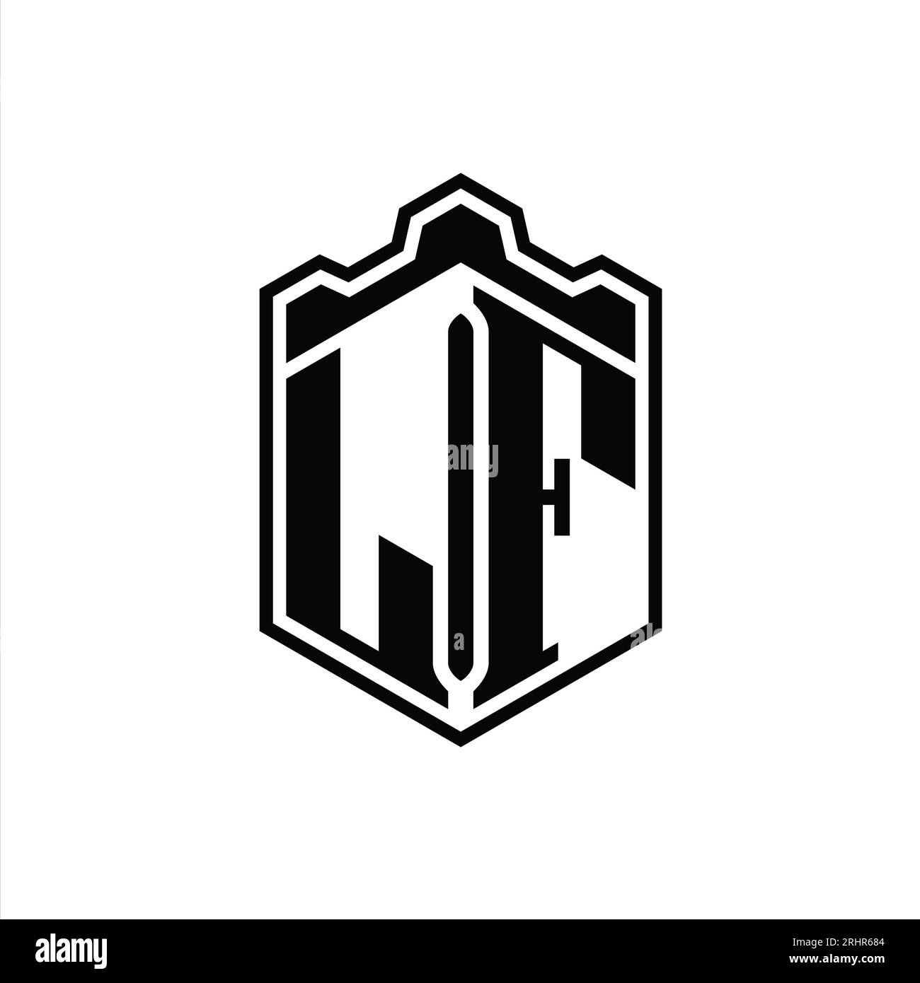 Lf Letter Logo Monogram Hexagon Shield Shape Crown Castle Geometric