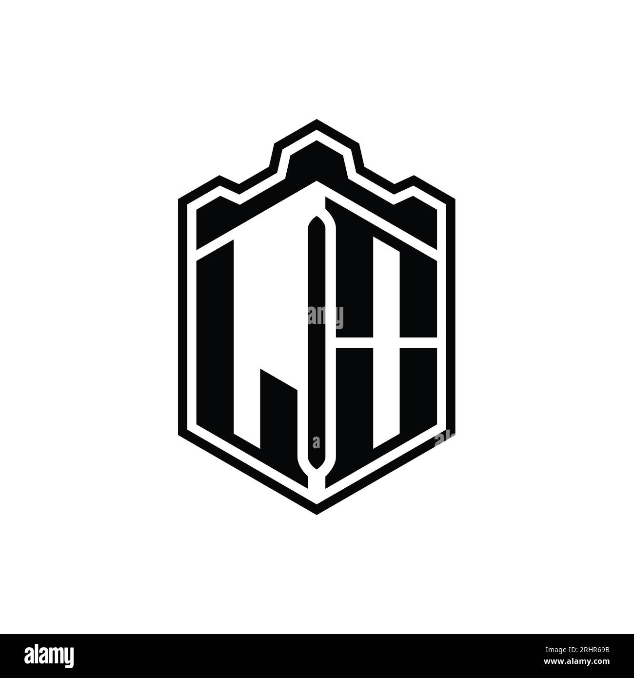 Lo Letter Logo Monogram Hexagon Shield Shape Crown Castle Geometric