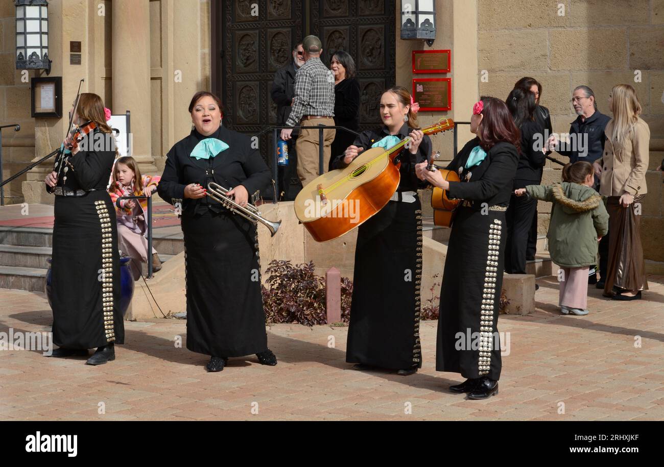 Members Of A Female Mariachi Band Perform In Santa Fe New Mexico Stock