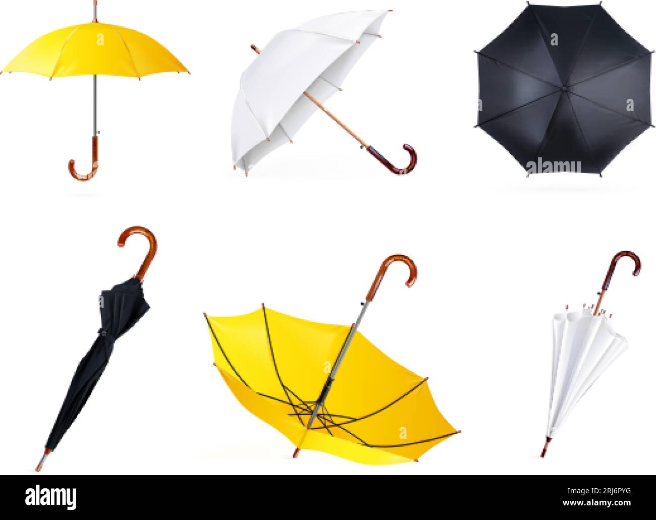 Realistic Umbrella Waterproof Umbel D Black White Yellow Fabric