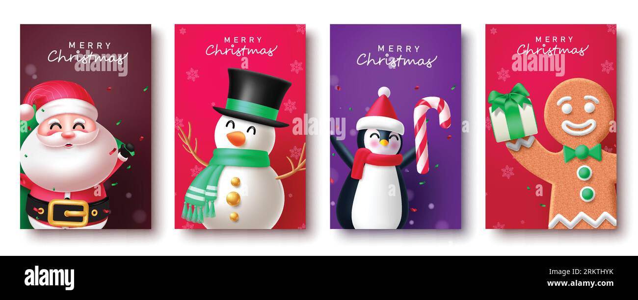 Christmas Card Vector Poster Set Design Merry Christmas Greeting Text