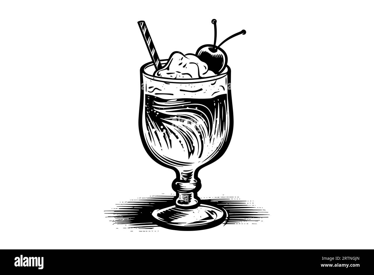 Alcoholic Cocktail Engraved Isolated Drink Vector Illustration Black