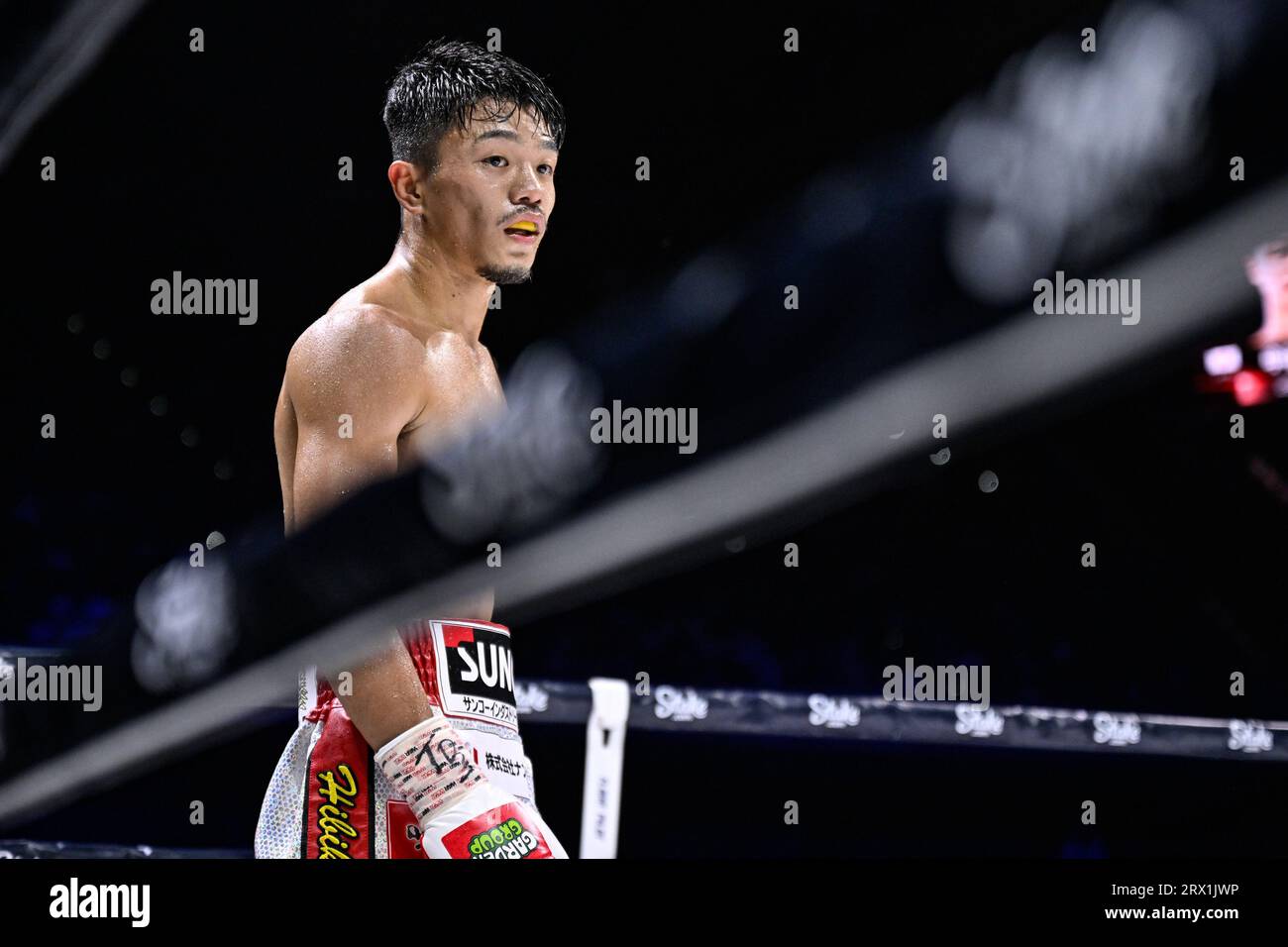 Champion Junto Nakatani White Trunks Of Japan Knocks Down Challenger