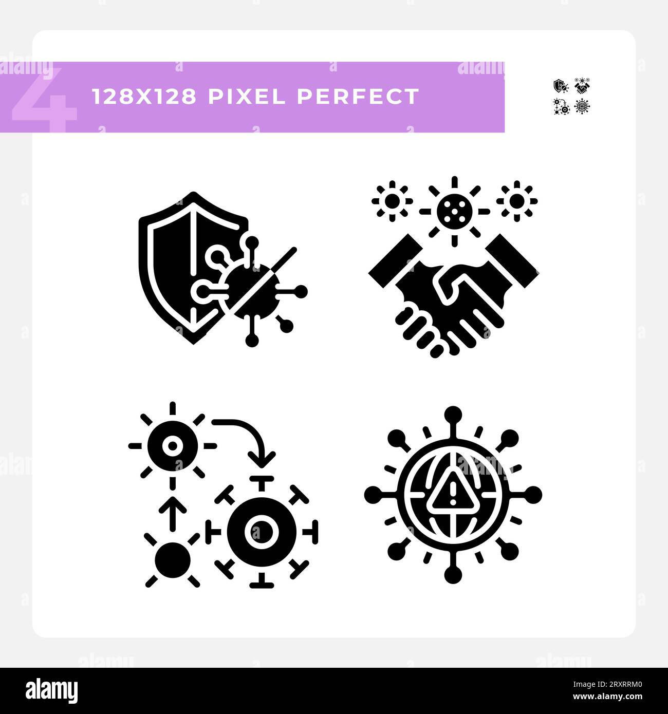 Pixel Perfect Glyph Style Bacteria Silhouette Icons Set Stock Vector