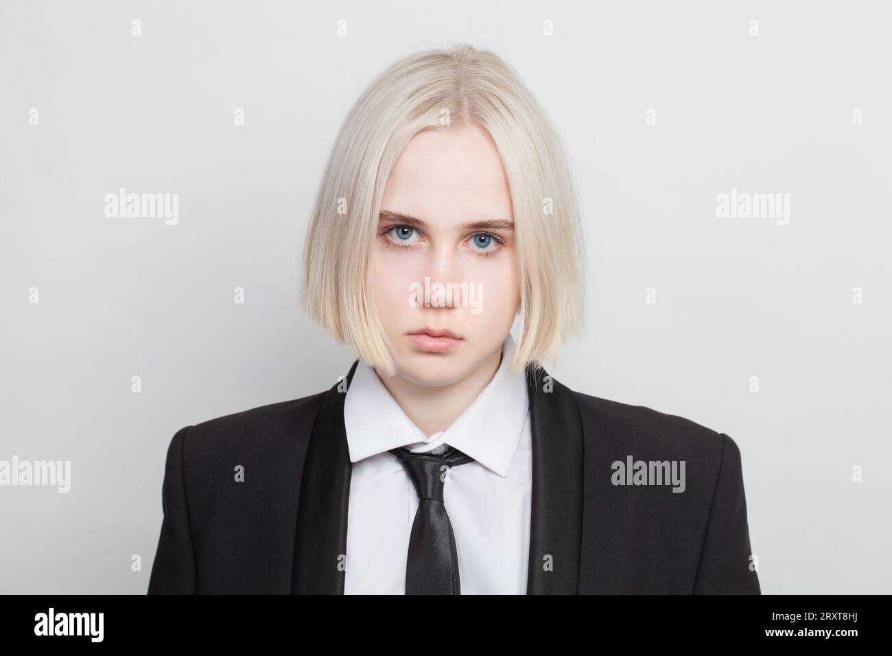 Fashion Beauty Portrait Of Beautiful Blonde Business Woman Wearing Suit