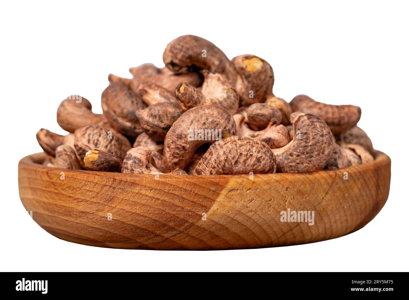 Cashews With Shell In Wood Bowl Shelled Cashew Isolated On White