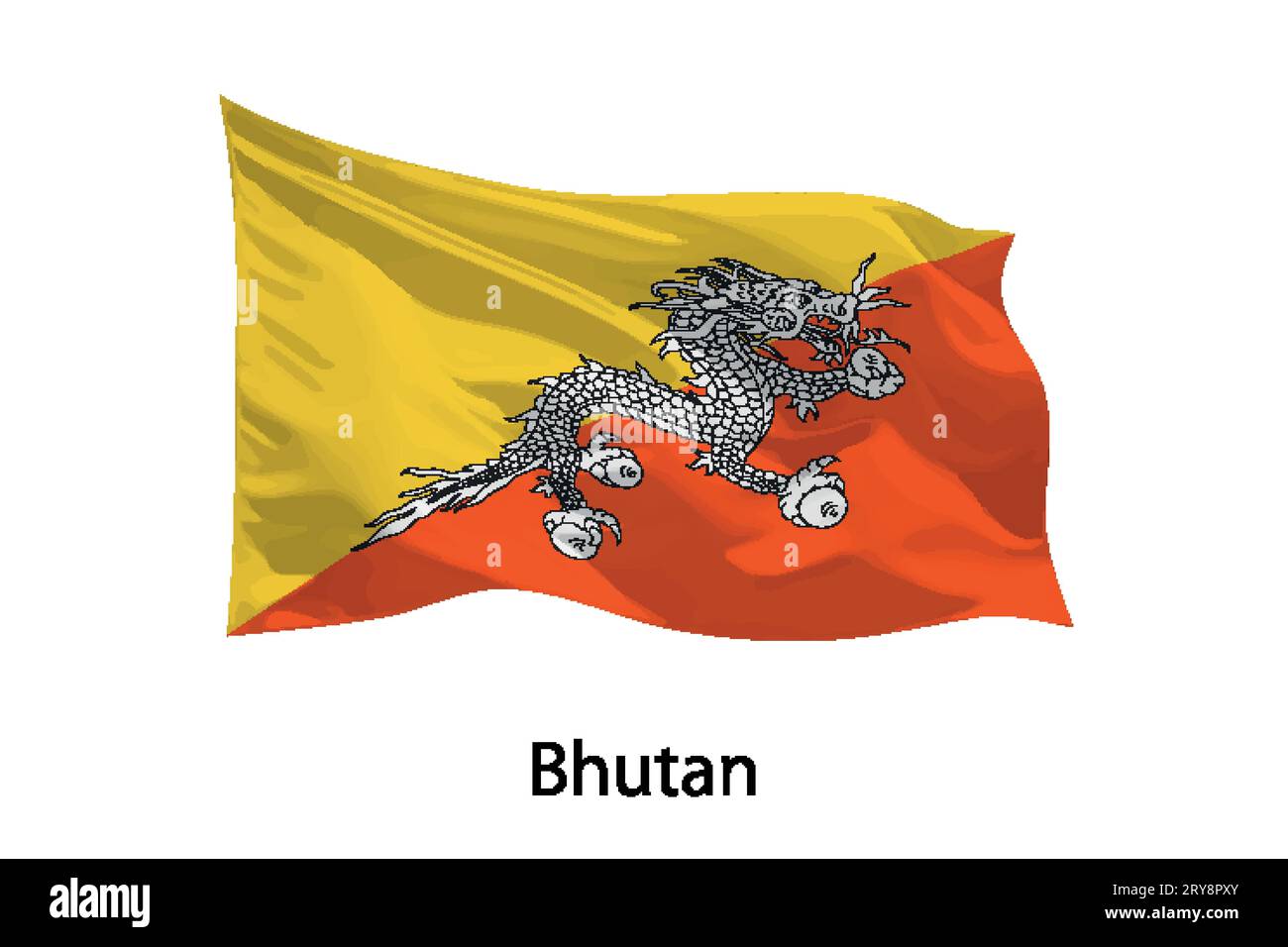 3d Realistic Waving Flag Of Bhutan Isolated Template For Poster Design