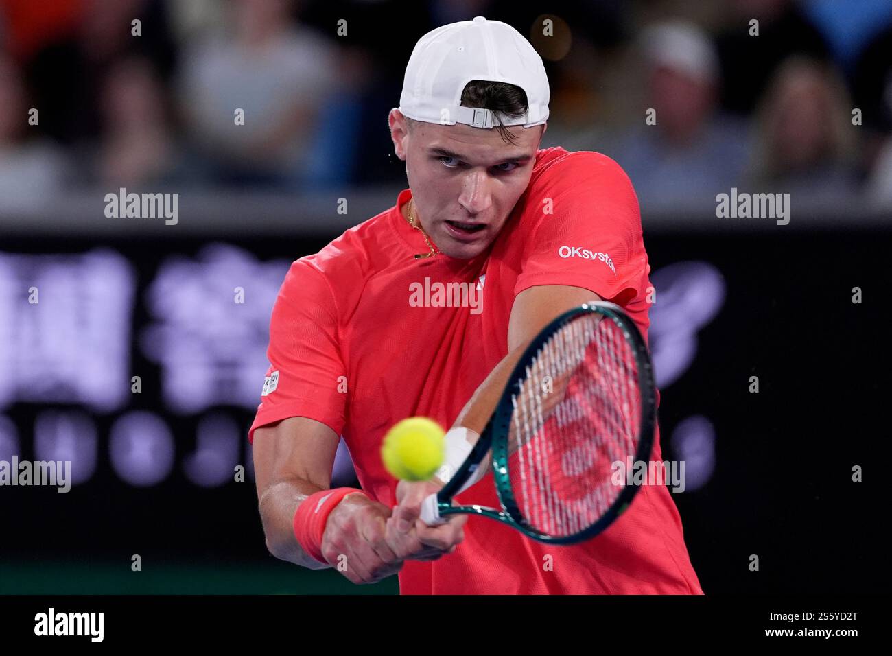 Jakub Mensik Of The Czech Republic Plays A Backhand Return To Casper