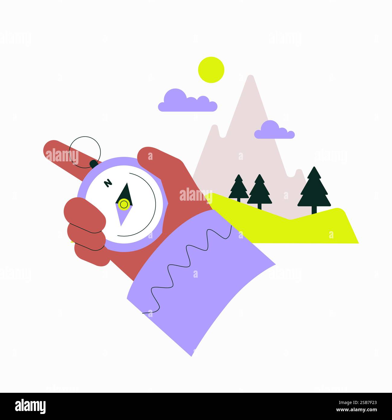 Hand Holding A Compass In Flat Vector Illustration Symbolizing Travel