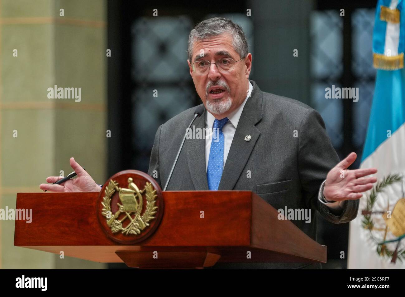 Guatemalan President Bernardo Arevalo Speaks During A Joint News