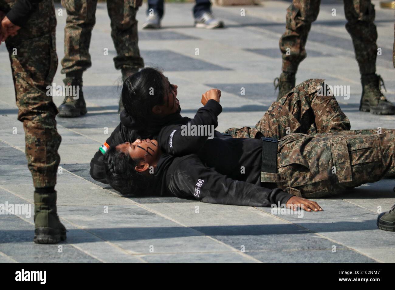 October 03 2023 Srinagar Kashmir India Women Commandos Of The