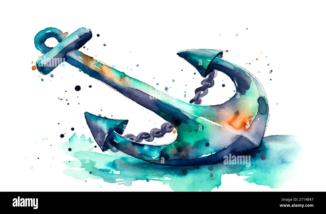 Anchor Watercolor Isolated On White Background Vector Illustration