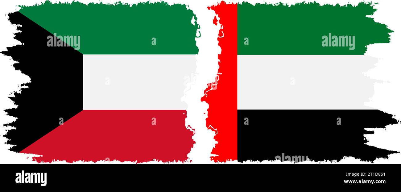 United Arab Emirates And Kuwait Grunge Flags Connection Vector Stock