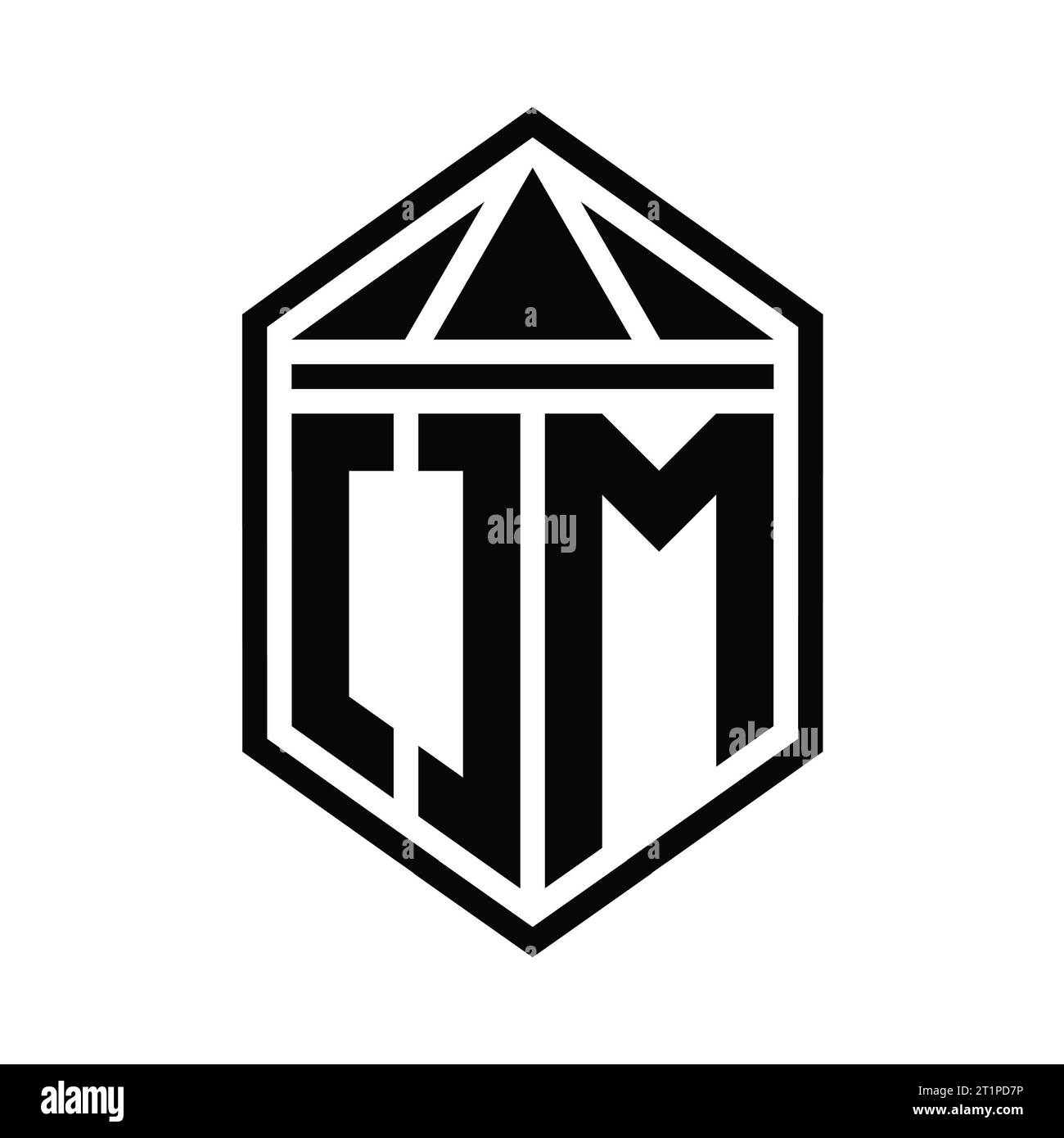 OM Letter Logo Monogram Simple Hexagon Shield Shape With Triangle Crown