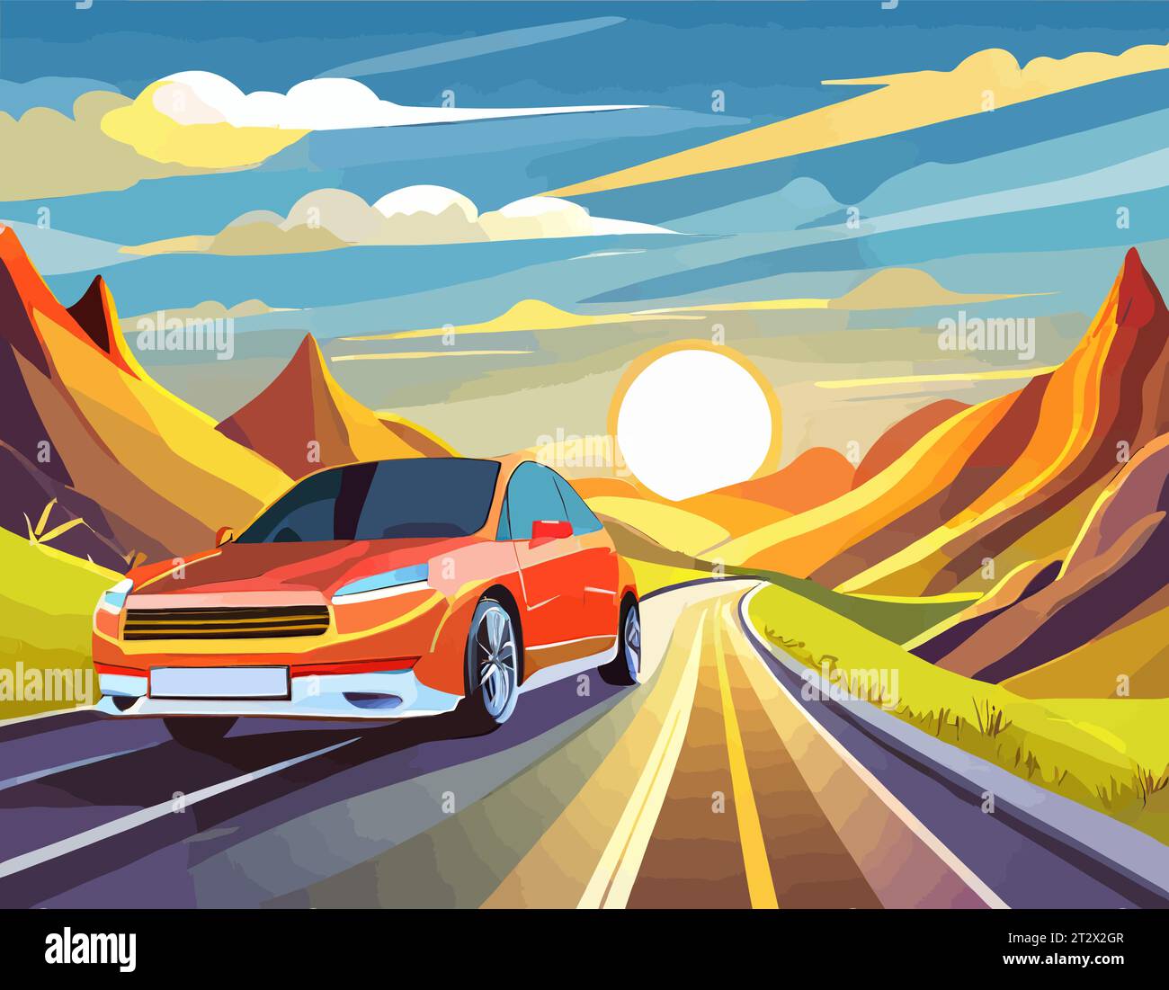 Holiday Travel Series Colorful Abstract Art Vector Image Of Car Road