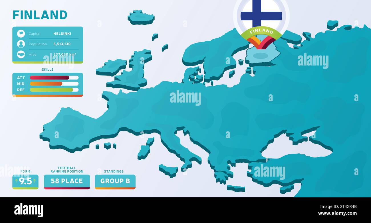 Isometric Map Of Europe With Highlighted Country Vector Image Stock