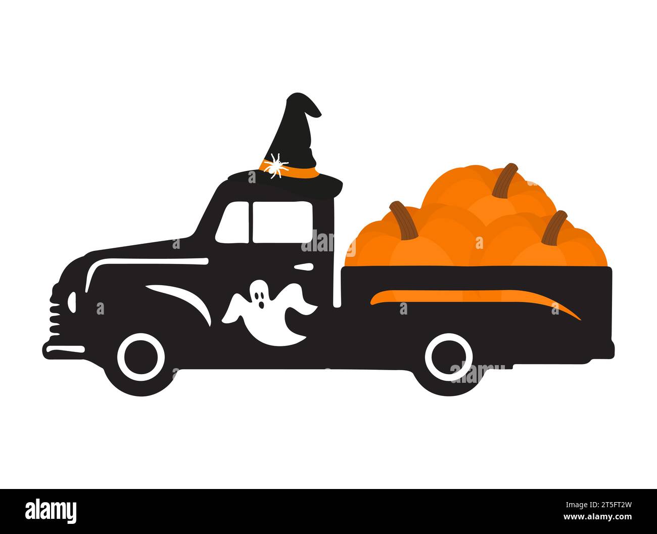 Halloween Truck Silhouette With Orange Pumpkin Happy Halloween Truck