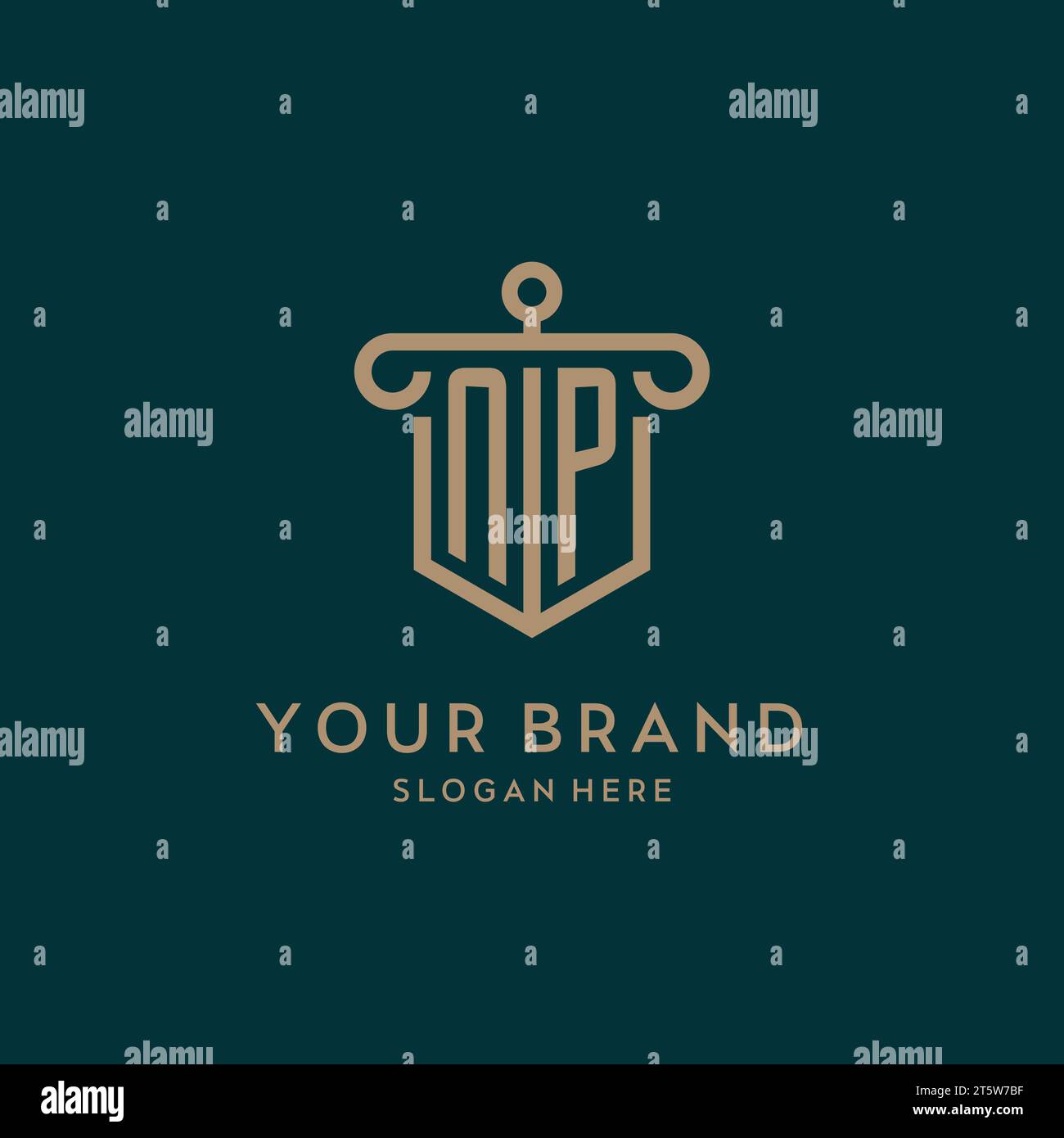 NP Monogram Initial Logo Design With Shield And Pillar Shape Design