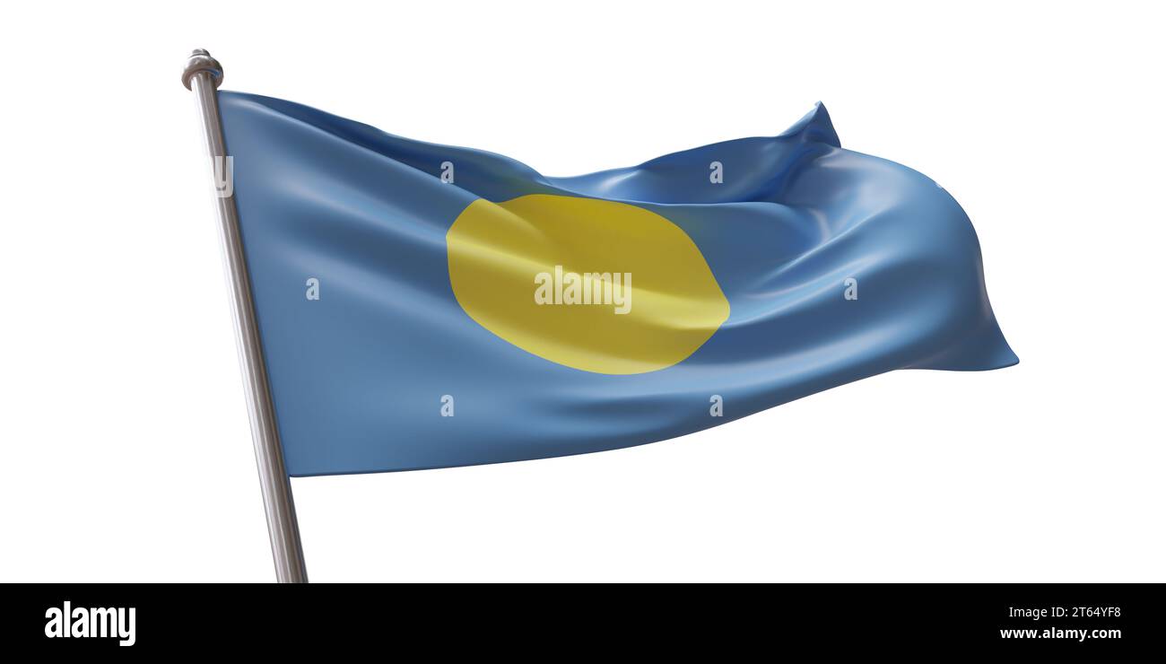 Palau Flag Waving Isolated On White Transparent Background Stock Photo