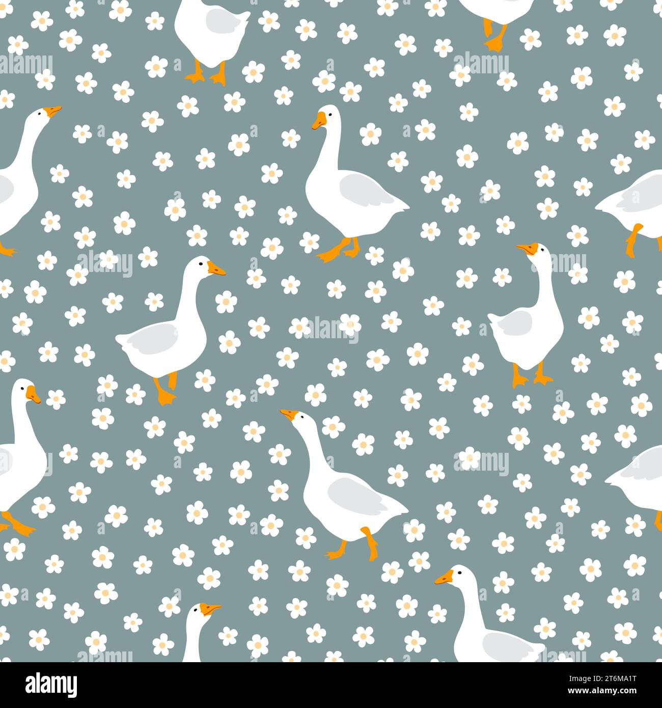 Seamless Cute Geese Pattern Cartoon Goose Bird Simple Print Vector