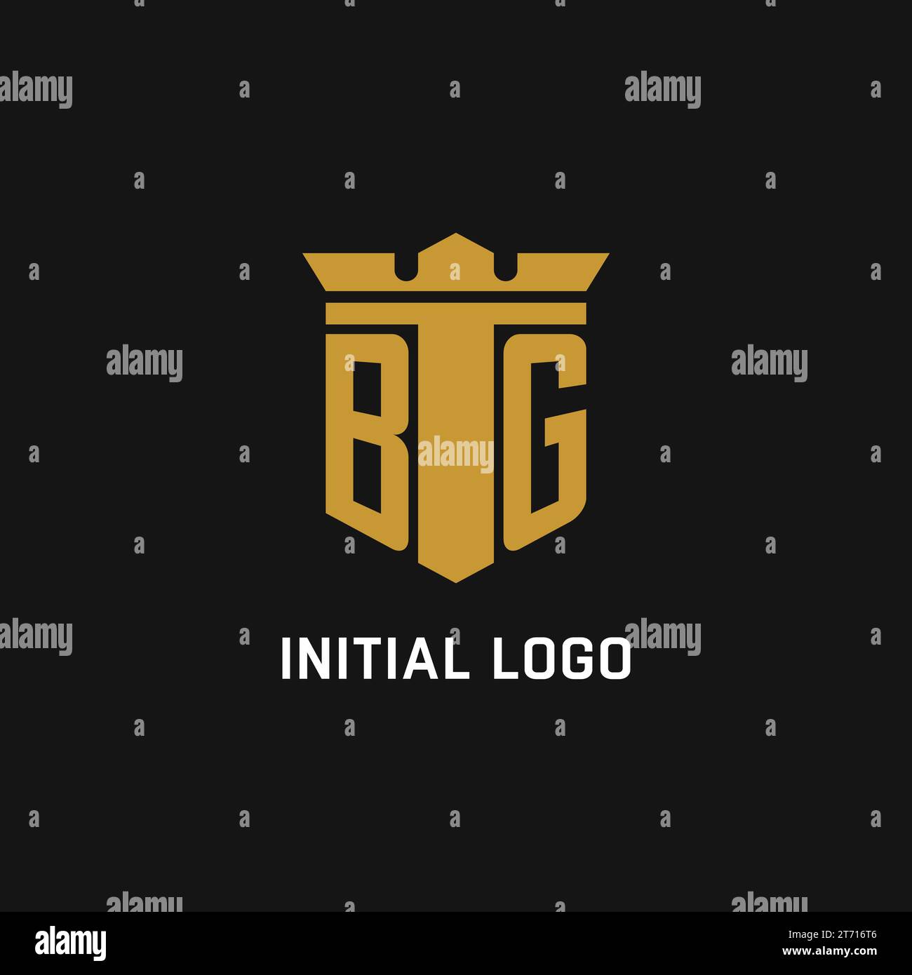 Bg Initial Logo With Shield And Crown Style Design Ideas Stock Vector