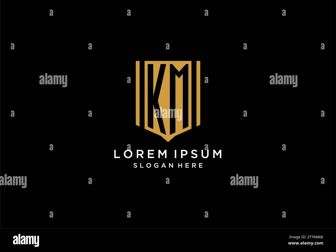 KM Monogram Logo With Geometric Shield Icon Design Inspiration Stock