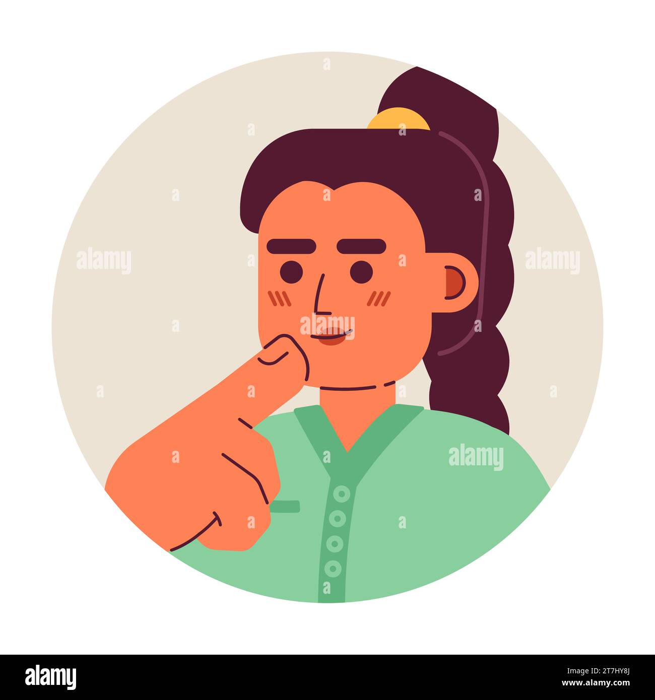 Braided Ponytail Caucasian Girl Stroking Chin 2D Vector Avatar