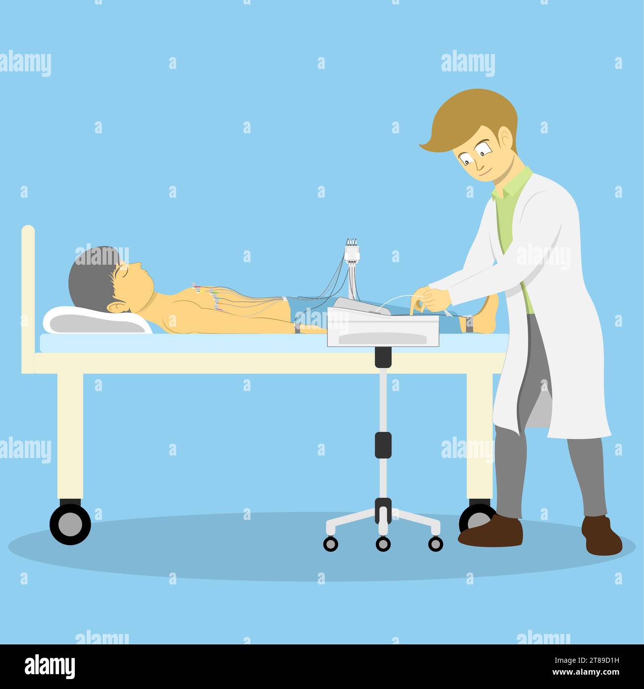 The Doctor Is Conducting An Electrocardiogram On The Patient Ecg Is