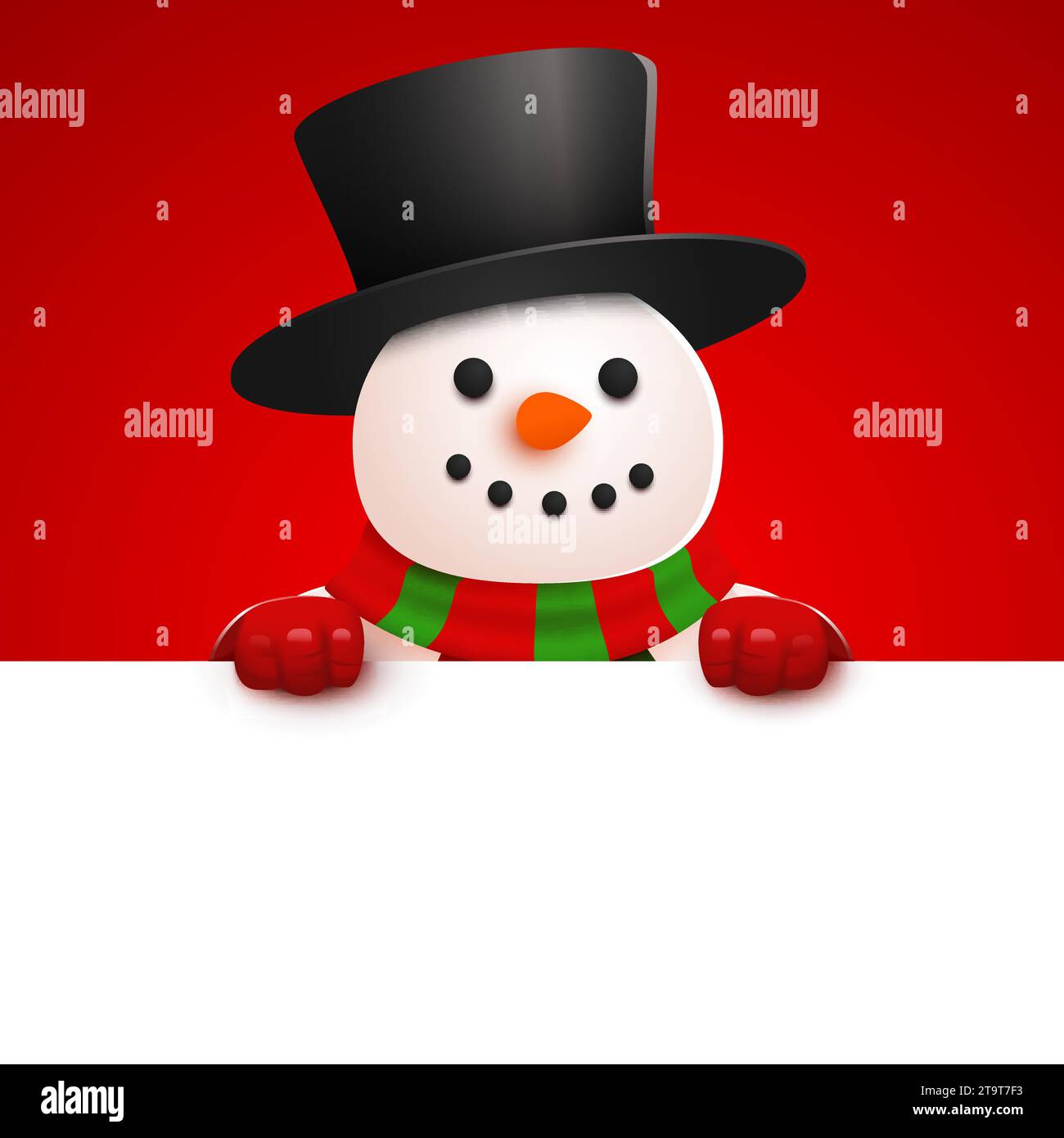 Happy Smiling Snowman Standing Behind A Blank Sign Christmas And New