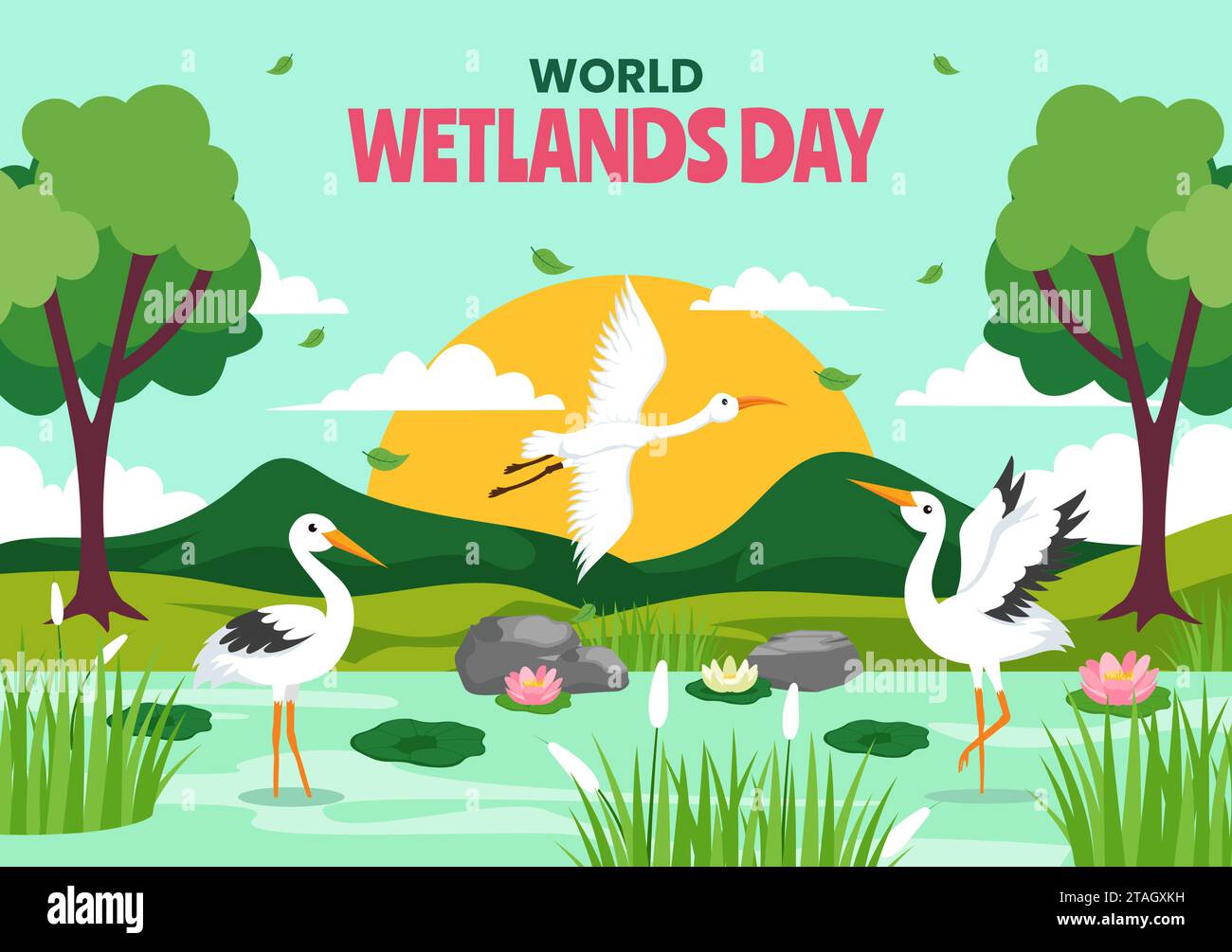 Wetlands Day Social Media Background Illustration Flat Cartoon Hand